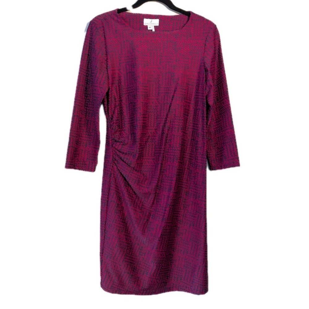 Med Travel Dress Jude Connally Women Resort Stretch Drape 3/4 Sleeve Magenta
